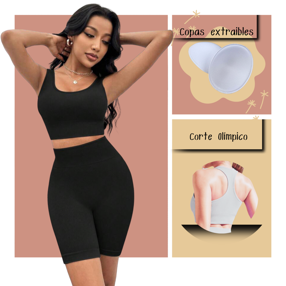Conjunto Short Y Top Con Copas Mujer Stretch Fit Push Up