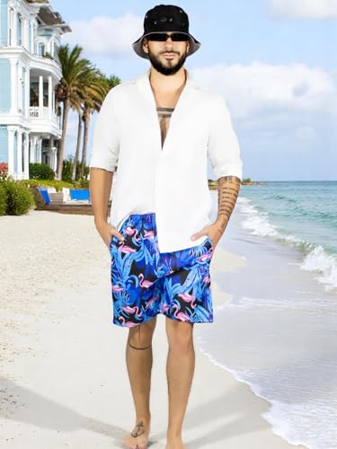 Traje de Baño Hombre Estampado Trajes de Baño de Playa de Secado Rápido con Forro de Mallas, Bañador Corto para Playa, Natación o Piscina