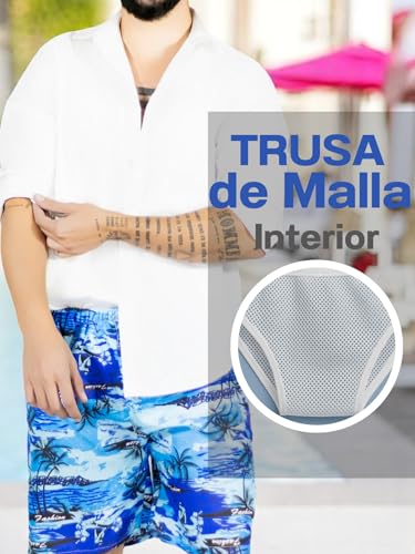 Traje de Baño Hombre Estampado Trajes de Baño de Playa de Secado Rápido con Forro de Mallas, Bañador Corto para Playa, Natación o Piscina