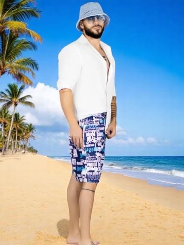 Traje de Baño Hombre Estampado Trajes de Baño de Playa de Secado Rápido con Forro de Mallas, Bañador Corto para Playa, Natación o Piscina