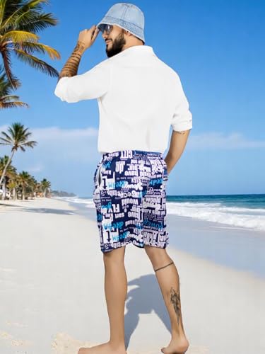 Traje de Baño Hombre Estampado Trajes de Baño de Playa de Secado Rápido con Forro de Mallas, Bañador Corto para Playa, Natación o Piscina