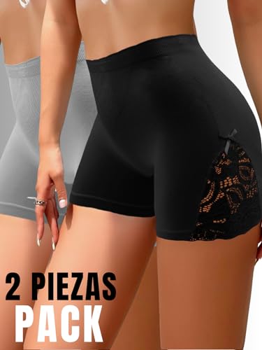 Set 2 Panty Faja Moldeado Calzon Levanta Gluteos Boxer Mujer (Negro/Gris, Talla única)