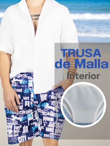Traje de Baño Hombre Estampado Trajes de Baño de Playa de Secado Rápido con Forro de Mallas, Bañador Corto para Playa, Natación o Piscina