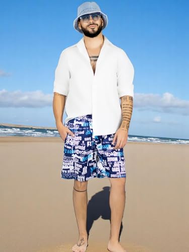 Traje de Baño Hombre Estampado Trajes de Baño de Playa de Secado Rápido con Forro de Mallas, Bañador Corto para Playa, Natación o Piscina