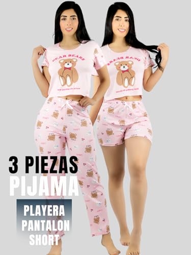 Pijama De 3 Piezas Mujer Pantalon Short Y Playera A Juego
