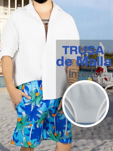 Traje de Baño Hombre Estampado Trajes de Baño de Playa de Secado Rápido con Forro de Mallas, Bañador Corto para Playa, Natación o Piscina
