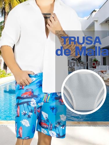 Traje de Baño Hombre Estampado Trajes de Baño de Playa de Secado Rápido con Forro de Mallas, Bañador Corto para Playa, Natación o Piscina