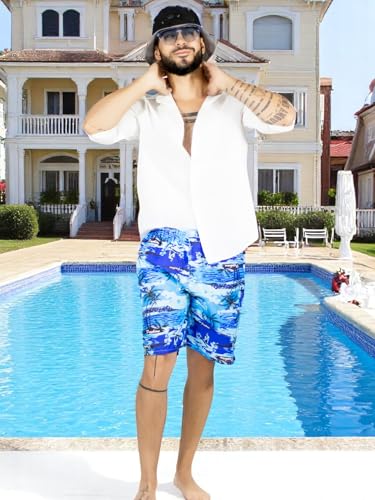 Traje de Baño Hombre Estampado Trajes de Baño de Playa de Secado Rápido con Forro de Mallas, Bañador Corto para Playa, Natación o Piscina