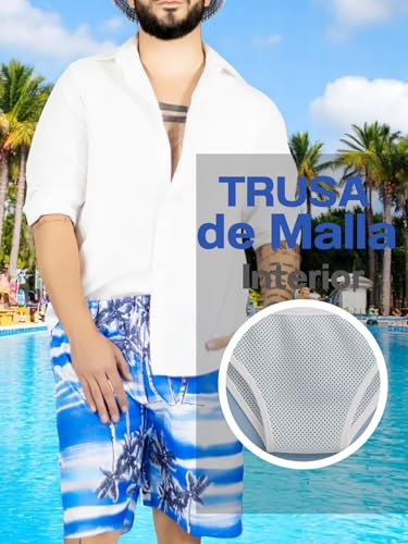 Traje de Baño Hombre Estampado Trajes de Baño de Playa de Secado Rápido con Forro de Mallas, Bañador Corto para Playa, Natación o Piscina