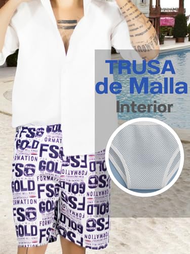 Traje de Baño Hombre Estampado Trajes de Baño de Playa de Secado Rápido con Forro de Mallas, Bañador Corto para Playa, Natación o Piscina