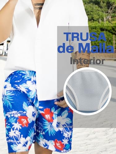 Traje de Baño Hombre Estampado Trajes de Baño de Playa de Secado Rápido con Forro de Mallas, Bañador Corto para Playa, Natación o Piscina
