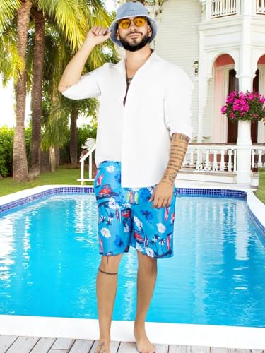 Traje de Baño Hombre Estampado Trajes de Baño de Playa de Secado Rápido con Forro de Mallas, Bañador Corto para Playa, Natación o Piscina