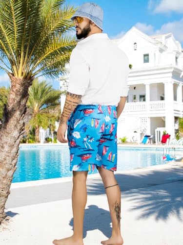 Traje de Baño Hombre Estampado Trajes de Baño de Playa de Secado Rápido con Forro de Mallas, Bañador Corto para Playa, Natación o Piscina