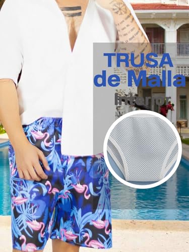 Traje de Baño Hombre Estampado Trajes de Baño de Playa de Secado Rápido con Forro de Mallas, Bañador Corto para Playa, Natación o Piscina