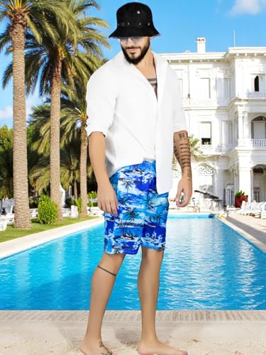 Traje de Baño Hombre Estampado Trajes de Baño de Playa de Secado Rápido con Forro de Mallas, Bañador Corto para Playa, Natación o Piscina
