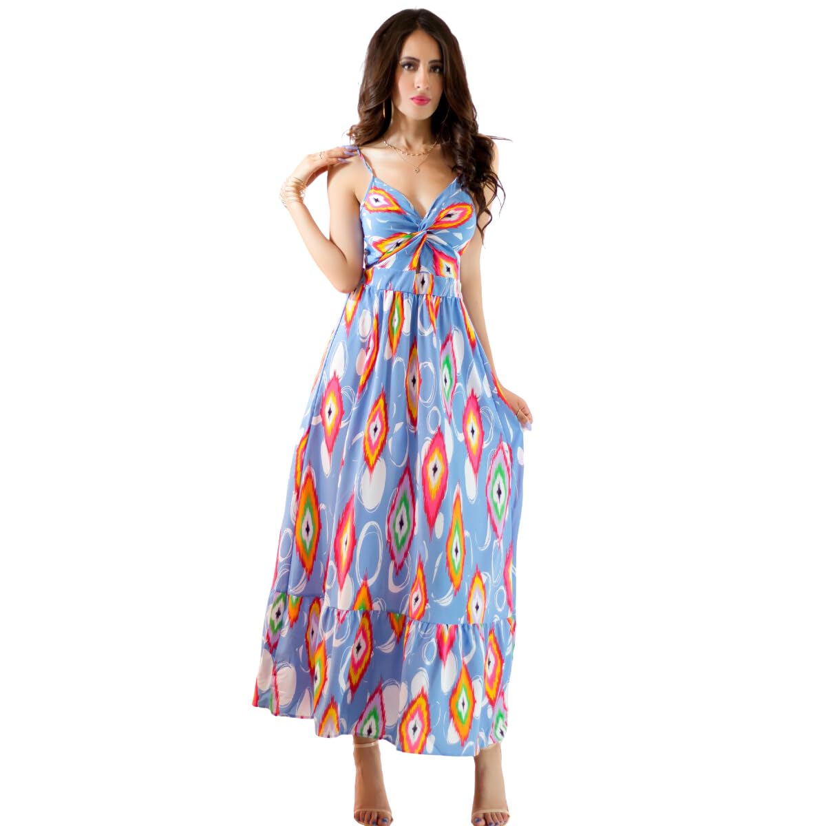 Generic Vestidos Casuales Mujer Vestido Largo Dama Estampados Largo de Tela Ligera Ideal para Salidas Casuales o Semi Formales (MX/US, Alfa, Talla única, Regular, Regular, AZL)