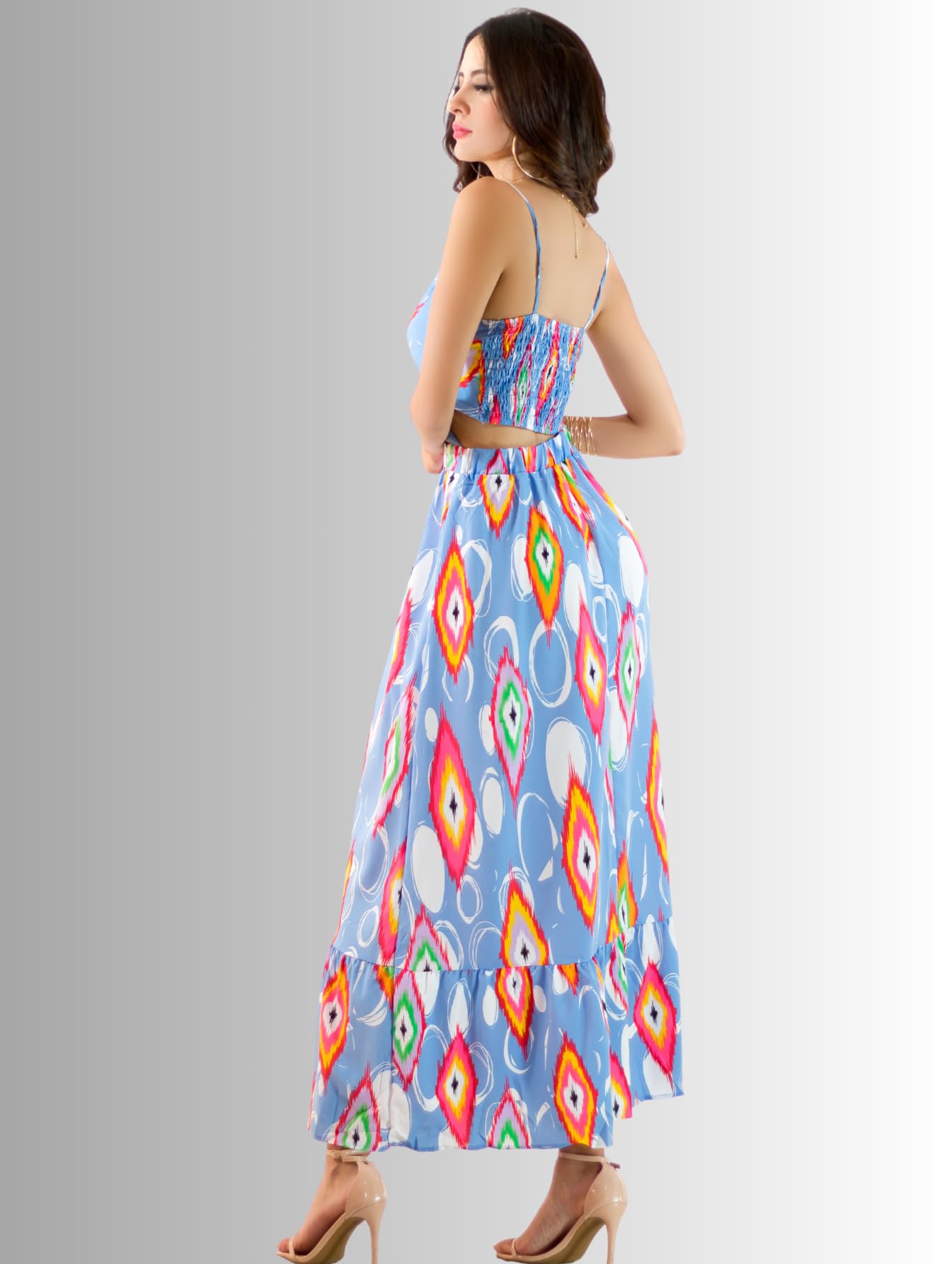 Generic Vestidos Casuales Mujer Vestido Largo Dama Estampados Largo de Tela Ligera Ideal para Salidas Casuales o Semi Formales (MX/US, Alfa, Talla única, Regular, Regular, AZL)
