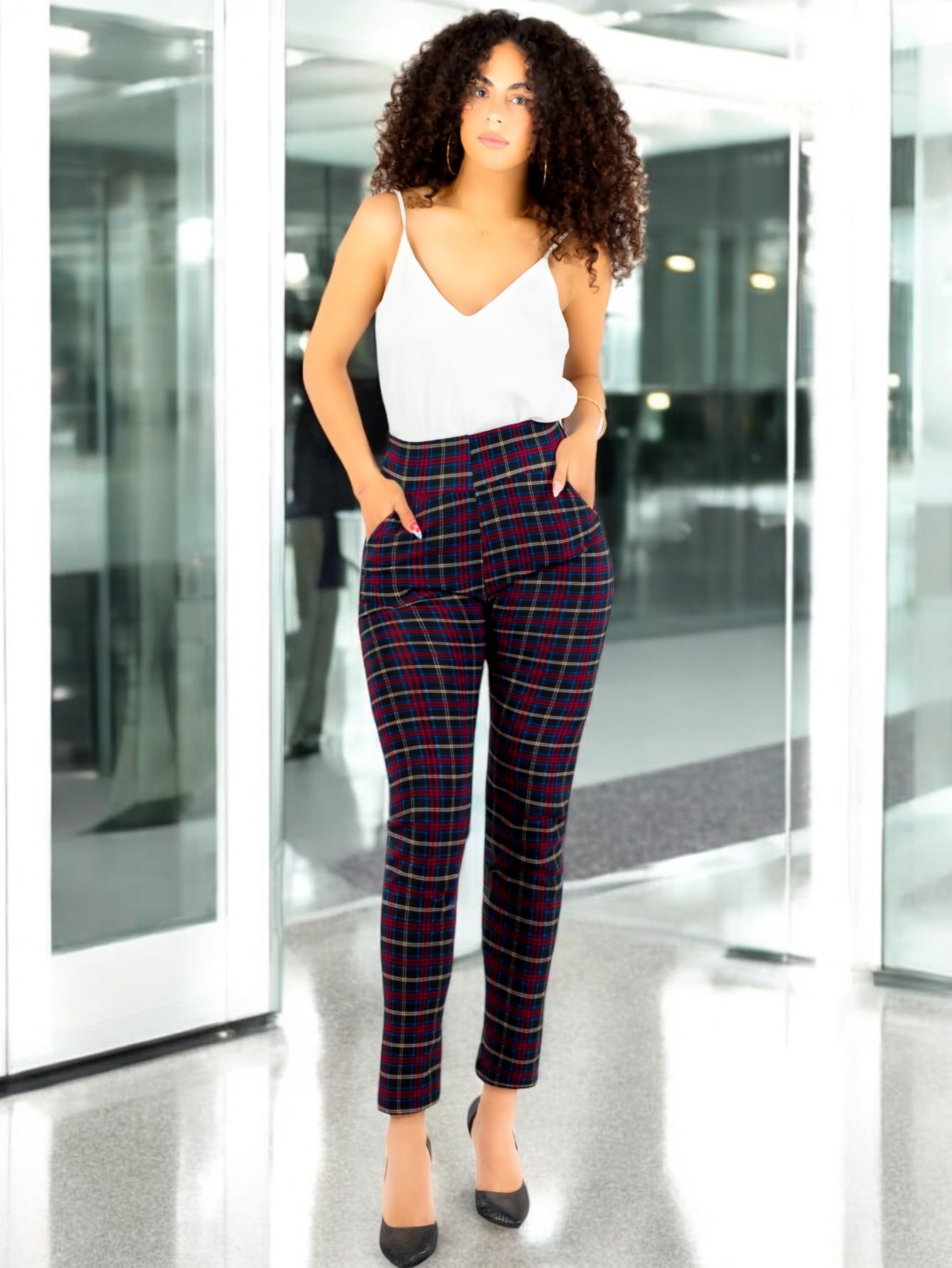 Set De 2 Leggings Elegantes Jegging Mujer a Cuadros Stretch Looks Formal y Casual Mayón y Mallones