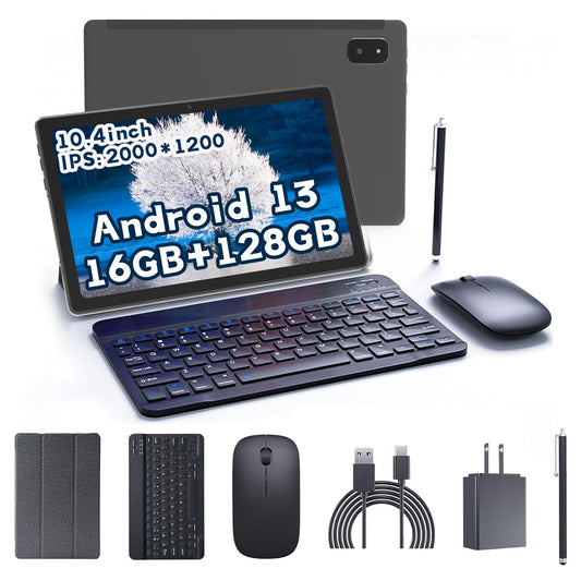Tablet Android 13 de 10.4 pulgadas con teclado, 16 GB de RAM+128 GB ROM. Batería 7580 mAh
