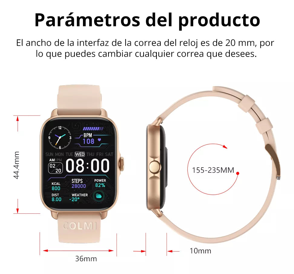 Smartwatch Colmi P28plus. Notifica llamadas. DORADO