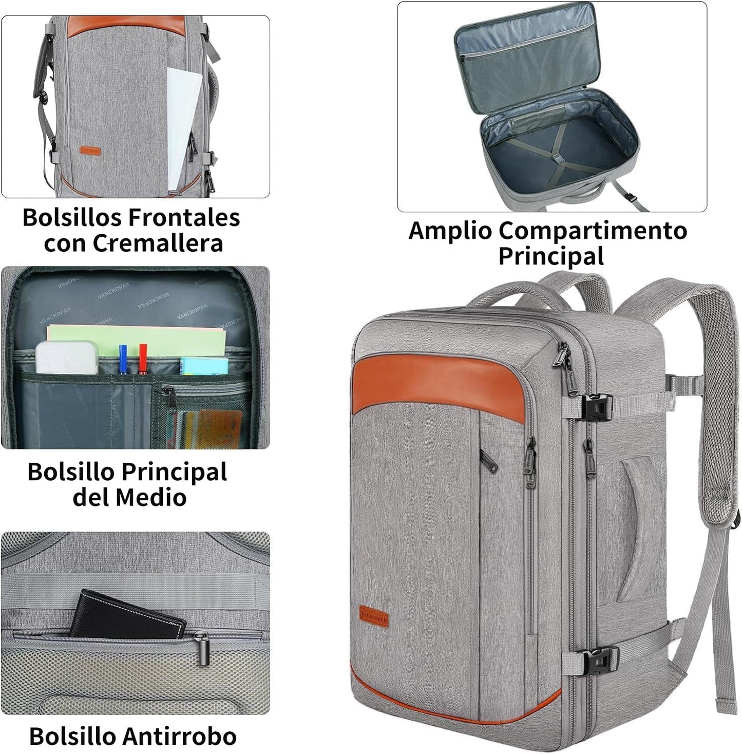 Mochila de transporte, mochila de viaje extragrande aprobada por aerolíneas de 50 con 3 cubos de embalaje para mujeres y hombres, resistente al agua expandible durante la noche, veliz de negocios.