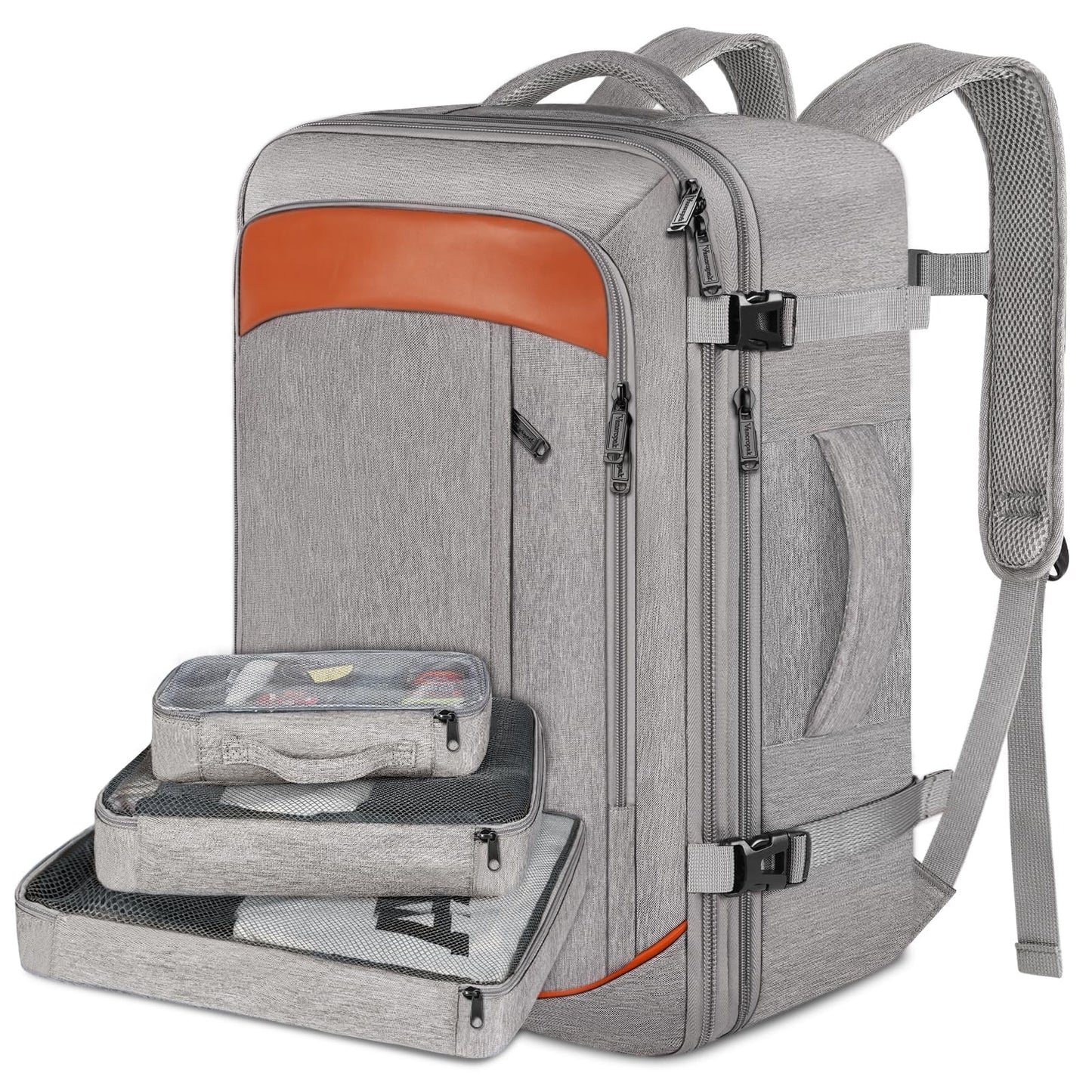 Mochila de transporte, mochila de viaje extragrande aprobada por aerolíneas de 50 con 3 cubos de embalaje para mujeres y hombres, resistente al agua expandible durante la noche, veliz de negocios.