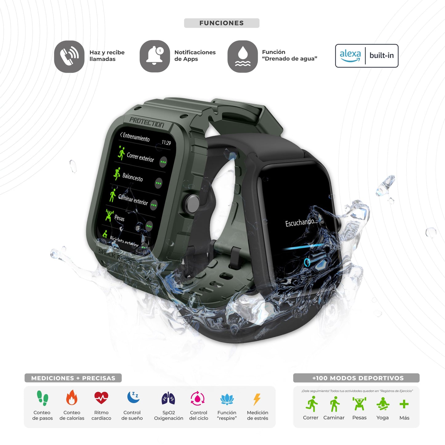 Smartwatch Deportivo con Llamadas y Alexa Integrado – Resistente al Agua y Batería de 7 Días