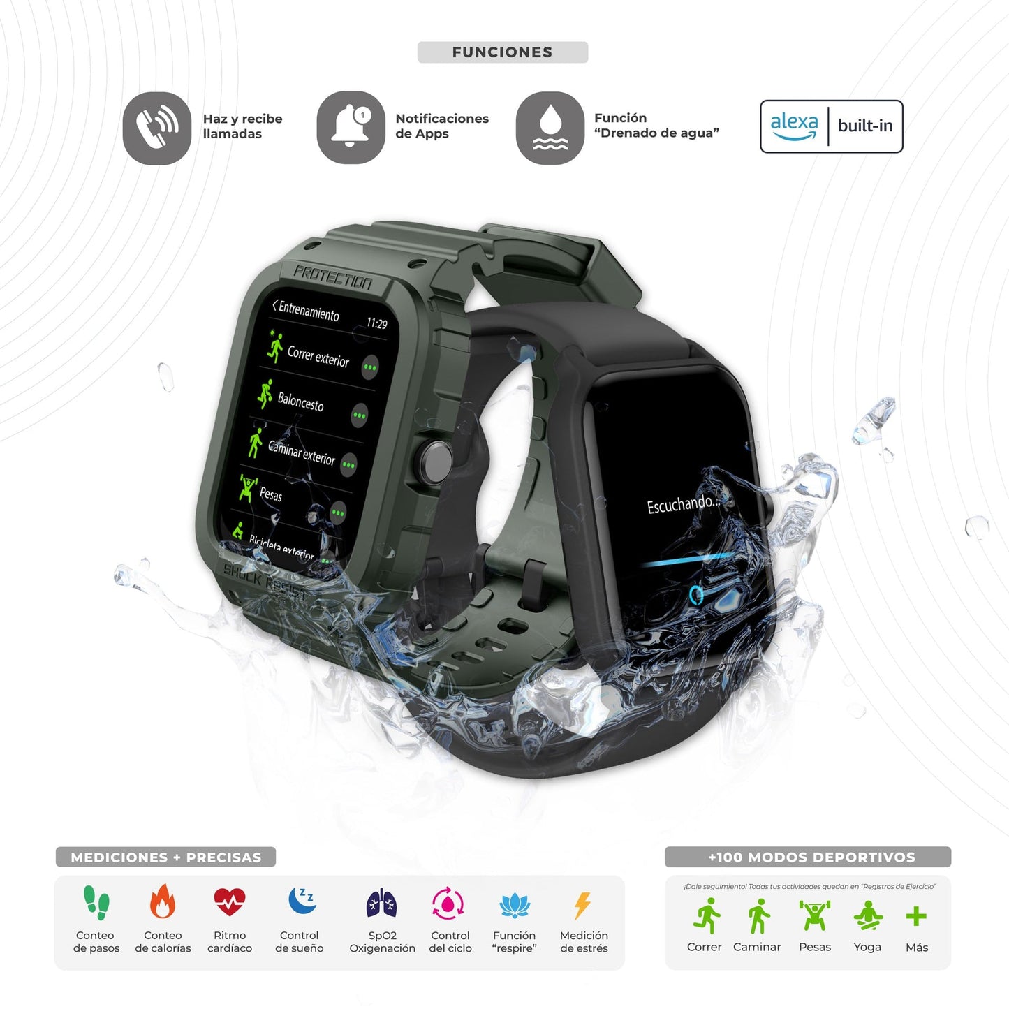 Smartwatch Deportivo con Llamadas y Alexa Integrado – Resistente al Agua y Batería de 7 Días