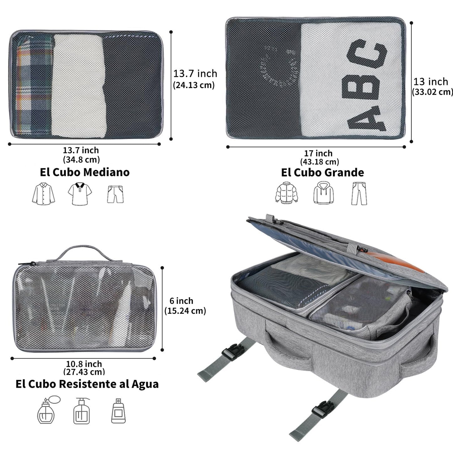 Mochila de transporte, mochila de viaje extragrande aprobada por aerolíneas de 50 con 3 cubos de embalaje para mujeres y hombres, resistente al agua expandible durante la noche, veliz de negocios.