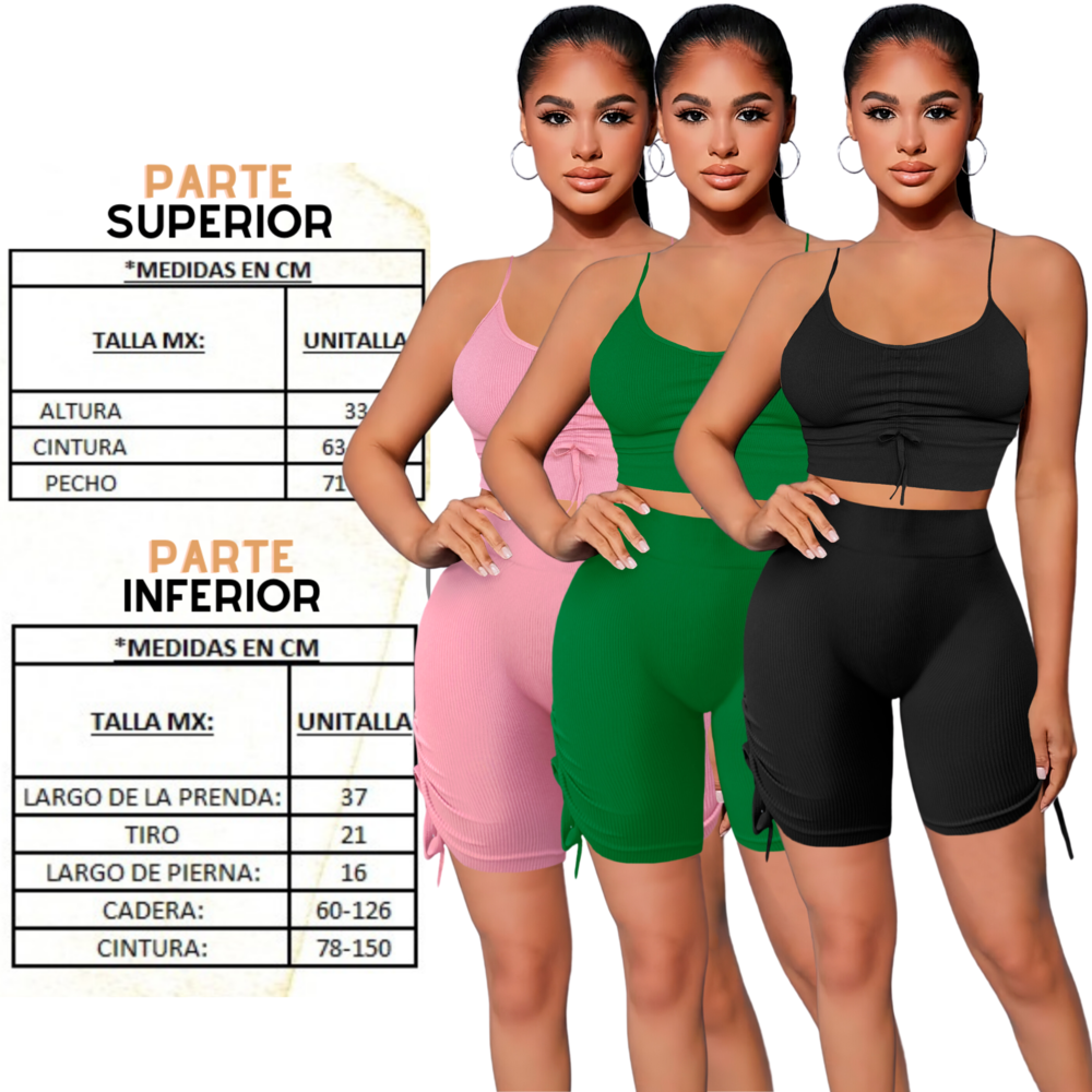 Conjunto Deportiva Mujer Short Y Blusa Stretch Fit Push Up