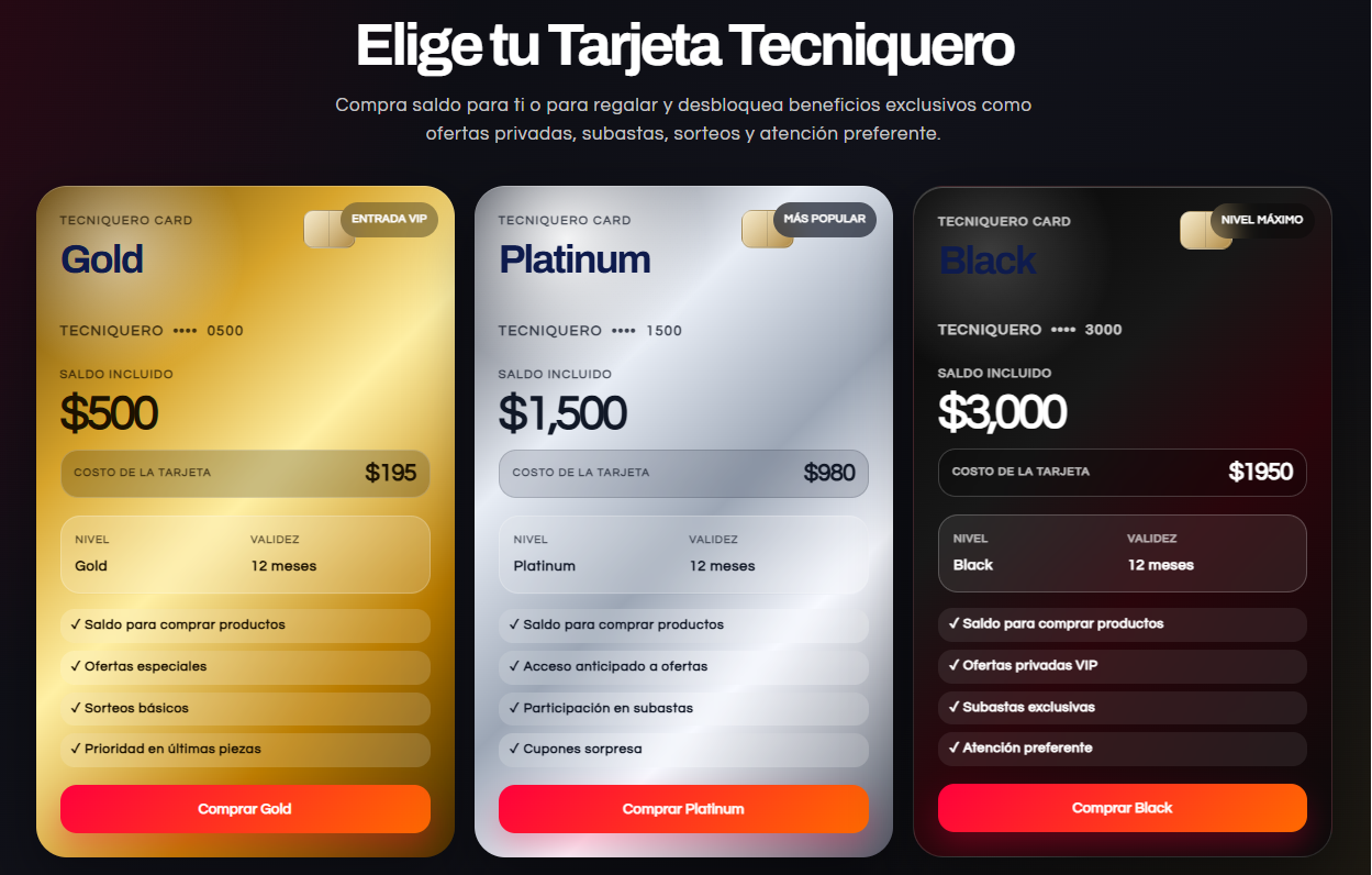 Elige tu tarjeta de Regalo TECNIQUERO!