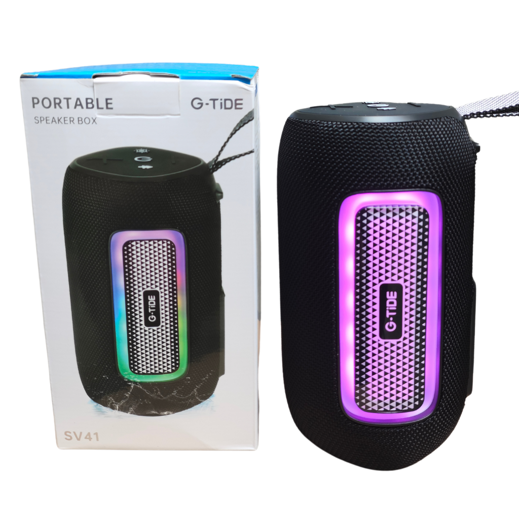Bocina Bluetooth Portátil G-Tide SV41 con Sonido Hi-Fi, Luces LED y Certificación IPX6, Potencia 20W