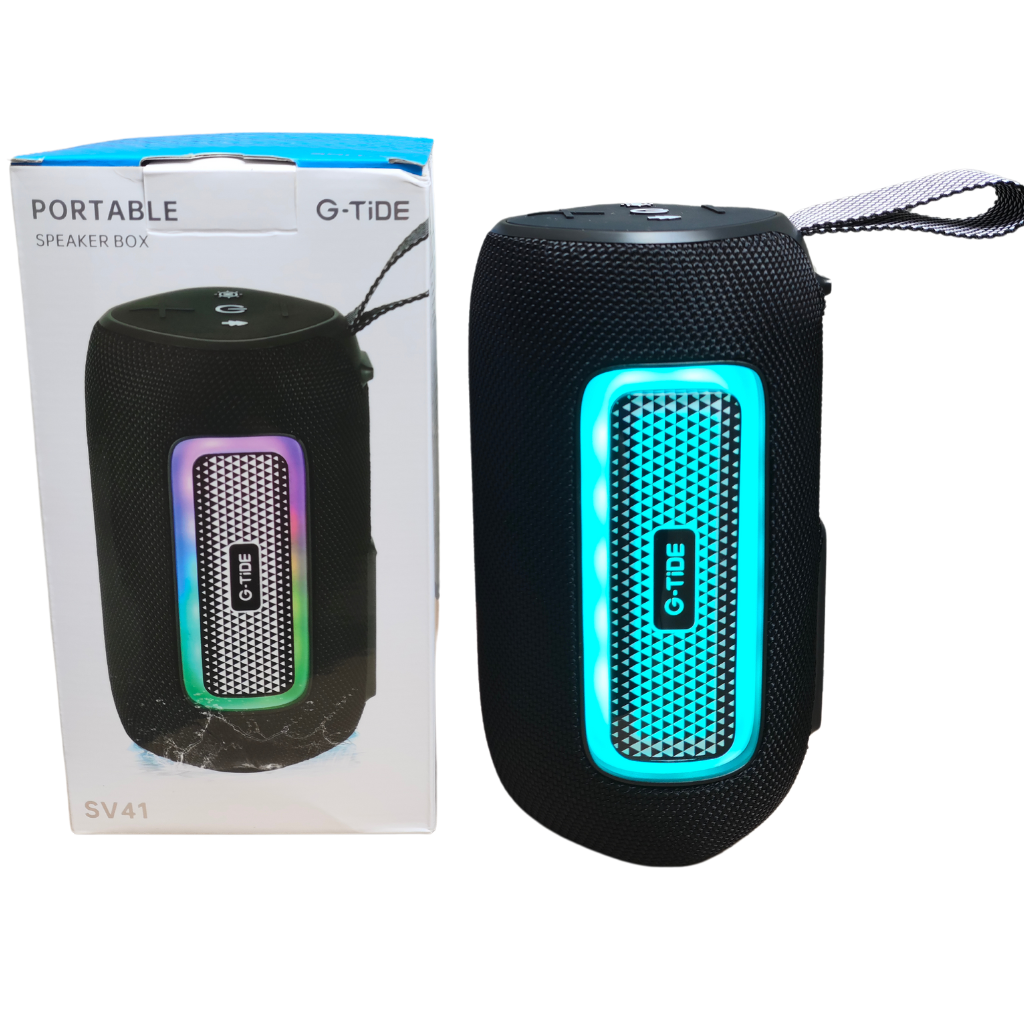Bocina Bluetooth Portátil G-Tide SV41 con Sonido Hi-Fi, Luces LED y Certificación IPX6, Potencia 20W