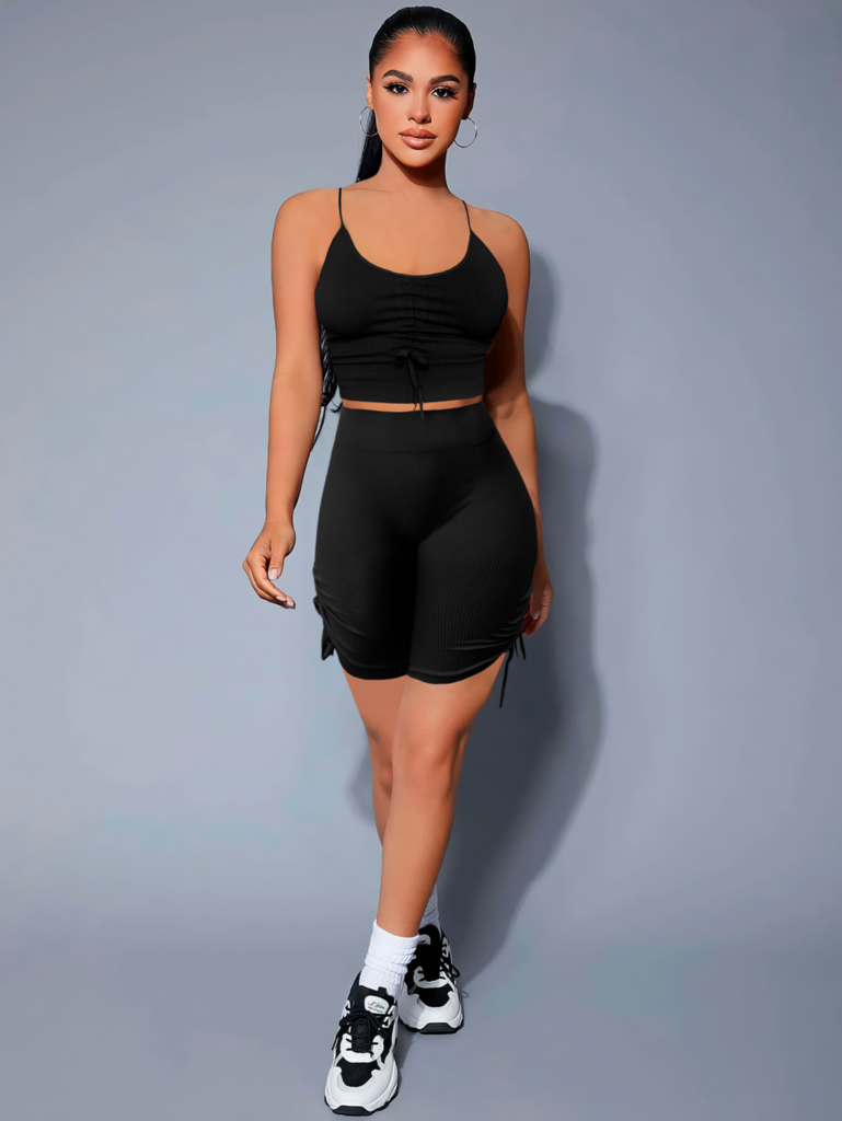 Conjunto Deportiva Mujer Short Y Blusa Stretch Fit Push Up