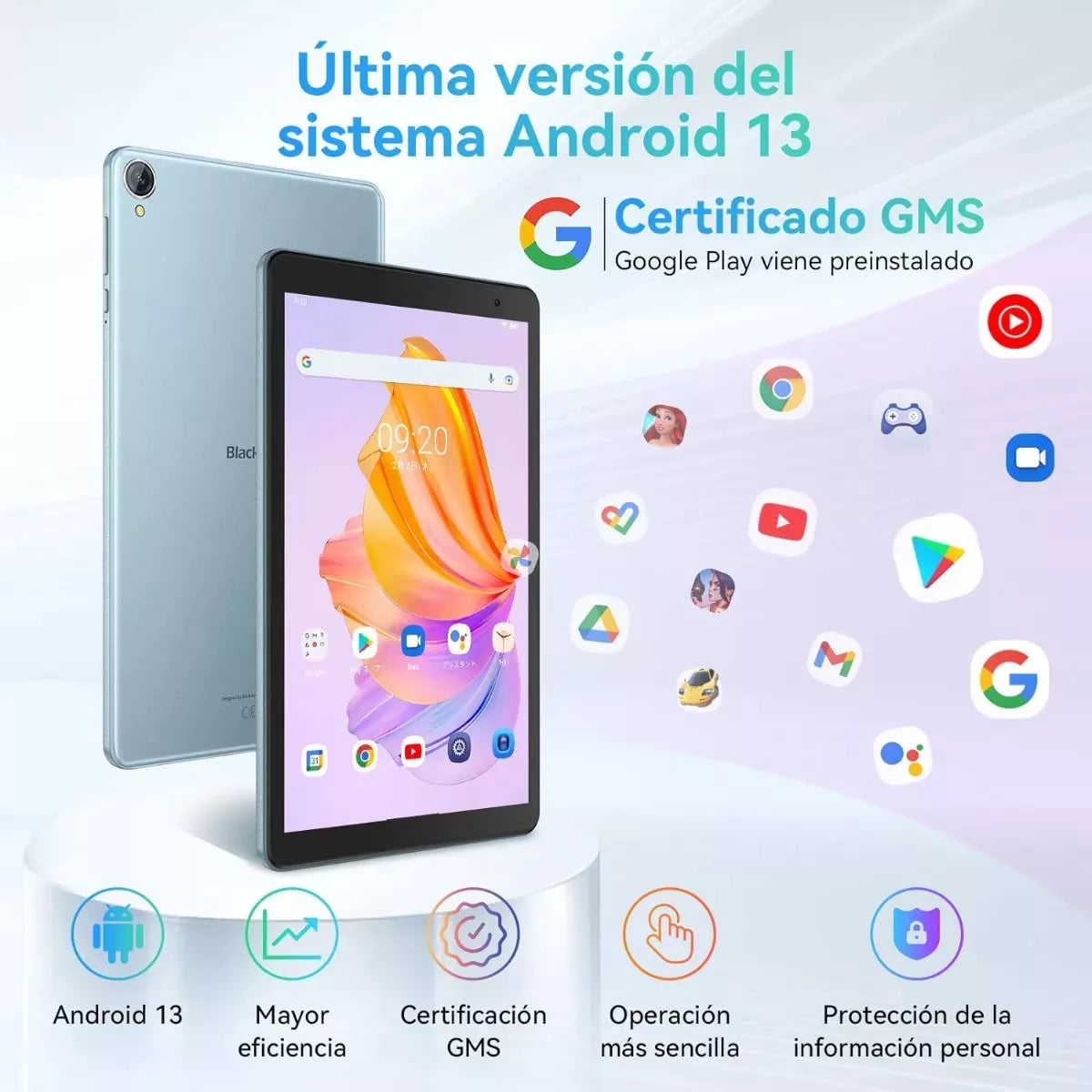 Tablet Blackview Tab50 8 Pulgadas HD 8GB RAM 4GB más 4GB Expansible 128GB ROM Ampliable 1TB WiFi 6 Android 13 Batería 5580mAh Quad Core 2.0GHz Azul