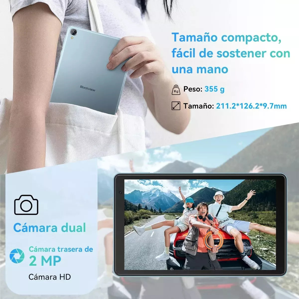 Tablet Blackview Tab50 8 Pulgadas HD 8GB RAM 4GB más 4GB Expansible 128GB ROM Ampliable 1TB WiFi 6 Android 13 Batería 5580mAh Quad Core 2.0GHz Azul
