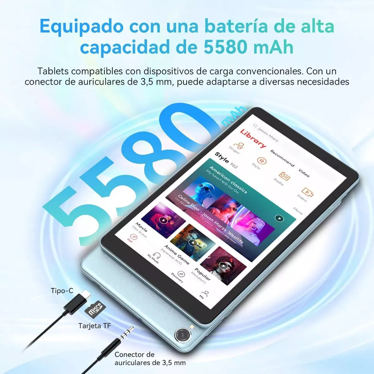 Tablet Blackview Tab50 8 Pulgadas HD 8GB RAM 4GB más 4GB Expansible 128GB ROM Ampliable 1TB WiFi 6 Android 13 Batería 5580mAh Quad Core 2.0GHz Azul