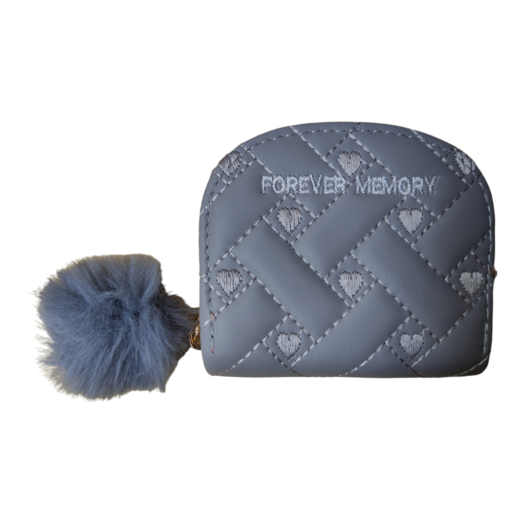 Monedero para dama, con pompón.Gris