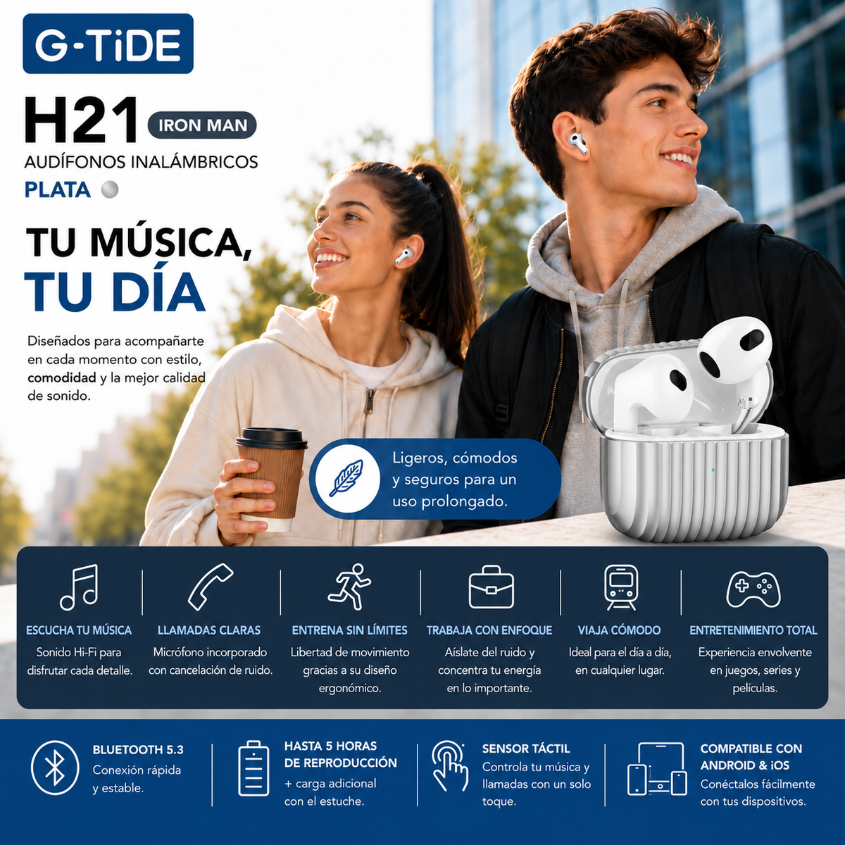 SMARTWACTH G-TIDE R6 PRO (GRIS) + BOCINA SOUND POCKET (AZUL) + AUDIFONOS G-TIDE H21 (PLATA)