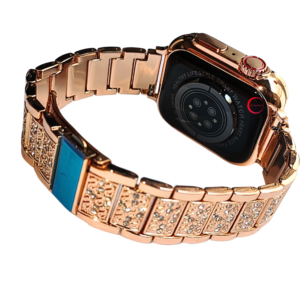 Smartwatch Clásico para Dama Bossney BS-K2310 - Llamadas, Salud, Deportes y Correa Dorada con Brillantes