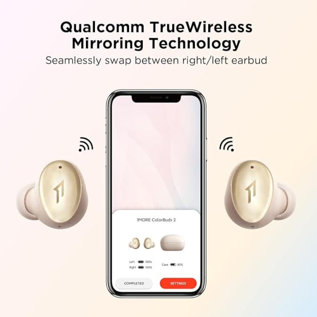 Audífonos Bluetooth 1More Color Buds 2 Cancelación Ruido.18h.Dorados
