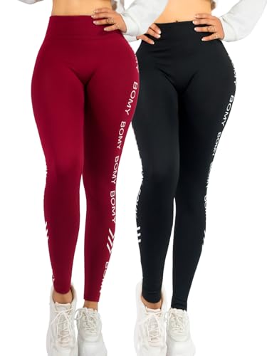 Pack de 2 Leggings Casuales de Mujer de Yoga para Dama y Cintura Alta Pantalones Ajustados con Control de Abdomen no transparentan