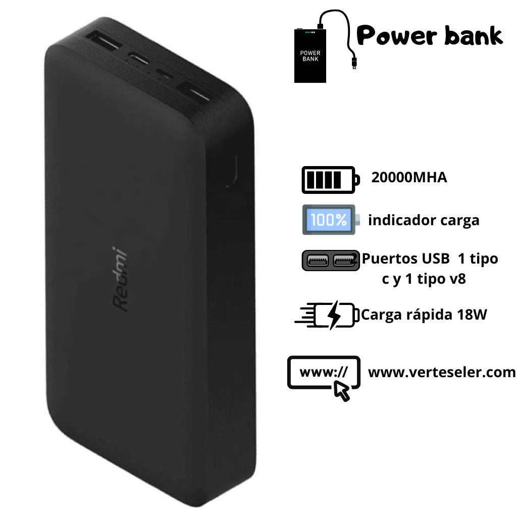 PowerBank Xiaomi Redmi Fast Charge 20000 mHa + Smartwatch Xiaomi Watch 5 Active (Plata) + Audifonos Xiaomi Buds 6 Active (Negro)