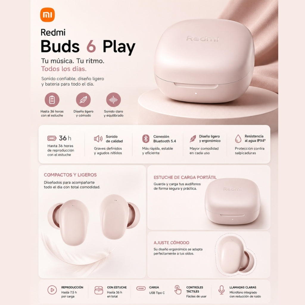 Smartwatch FUTUREM FM13 (Rosa) + Audífonos Buds 6 play (Rosa)