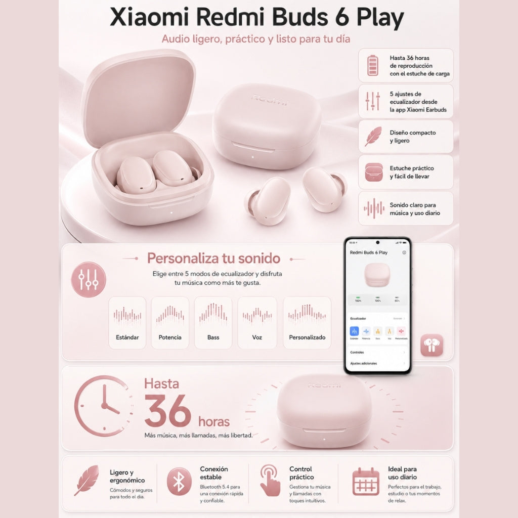 Smartwatch FUTUREM FM13 (Rosa) + Audífonos Buds 6 play (Rosa)