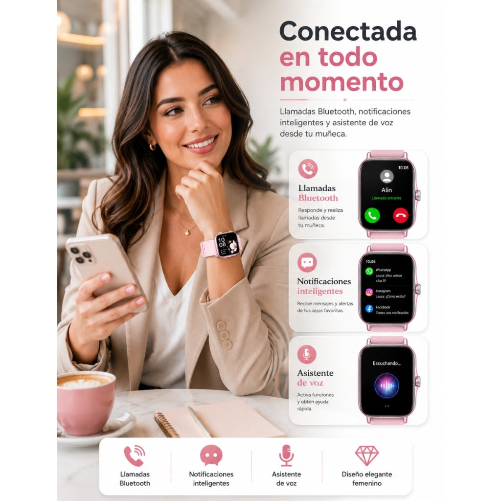 Smartwatch FUTUREM FM13 (Rosa) + Audífonos Buds 6 play (Rosa)