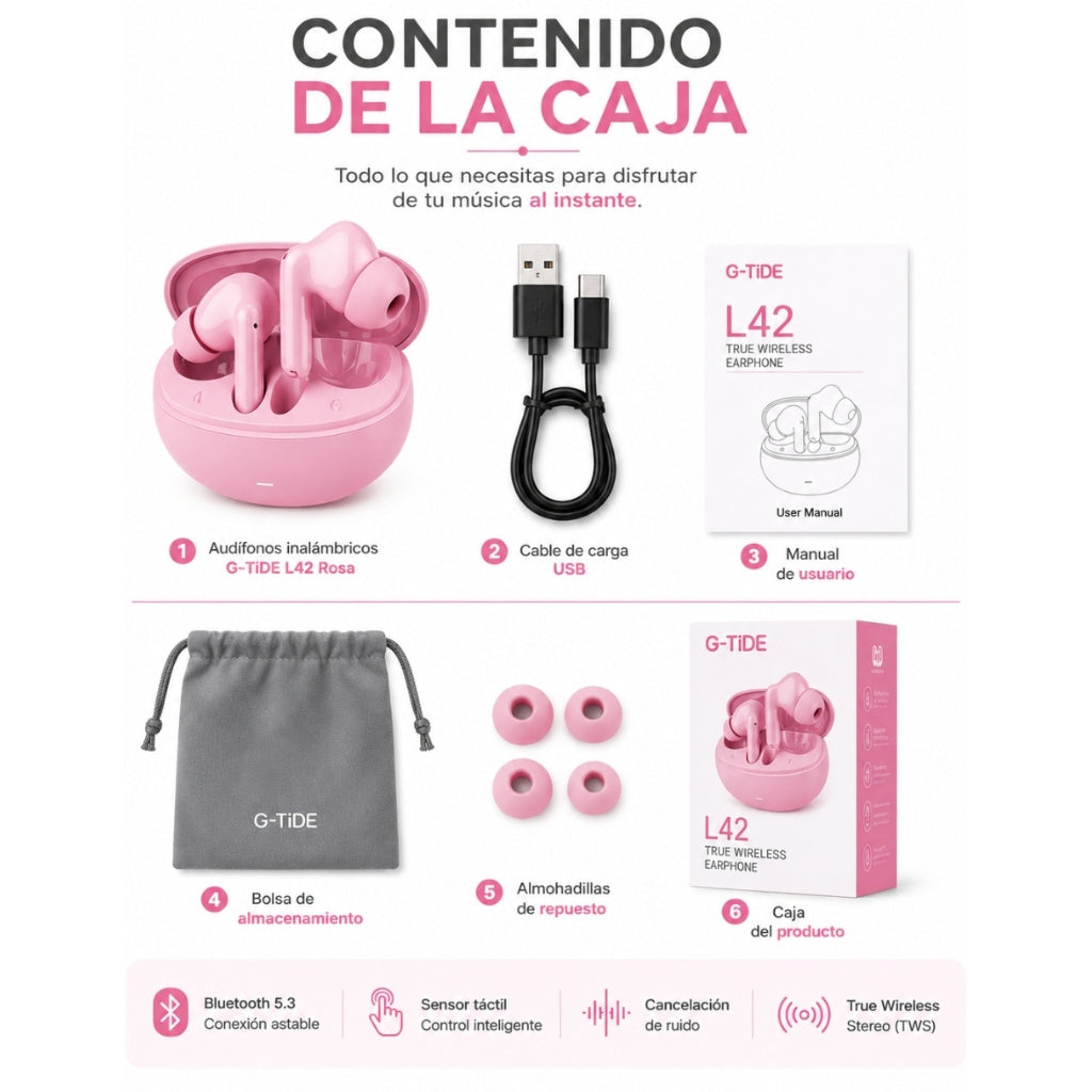 Smartwatch FUTUREM FM13 (Rosa) + Audífonos G-Tide L42 (Rosa)