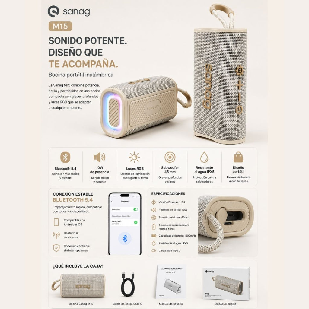 SMARTWATCH REDMI WATCH 5 ACTIVE (PLATA) + AUDIFONOS G-TIDE H21 (PLATA) + BOCINA SANAG M15 (BEIGE)