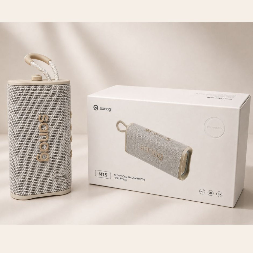 BOCINA SANAG M15 (BEIGE) + AUDÍFONOS G-TIDE OWS 8 (BEIGE) + SMARTWATCH FILWANS GTS MINI (DORADO)