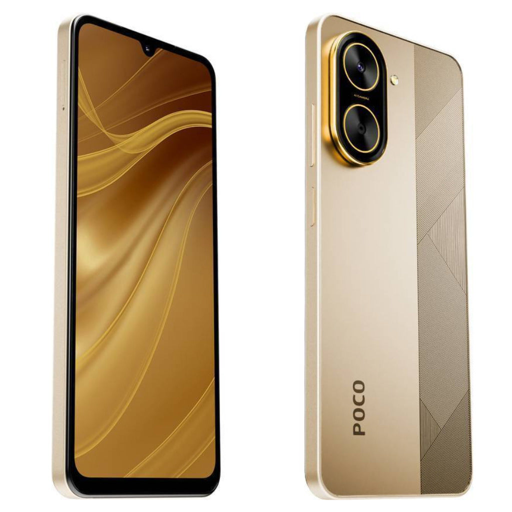Smartphone XIAOMI POCO C71 4/128 GB (dorado) con Smartwatch FILWANS GTS MINI (dorada) y Bocina 1HORA BOC244 (roja)